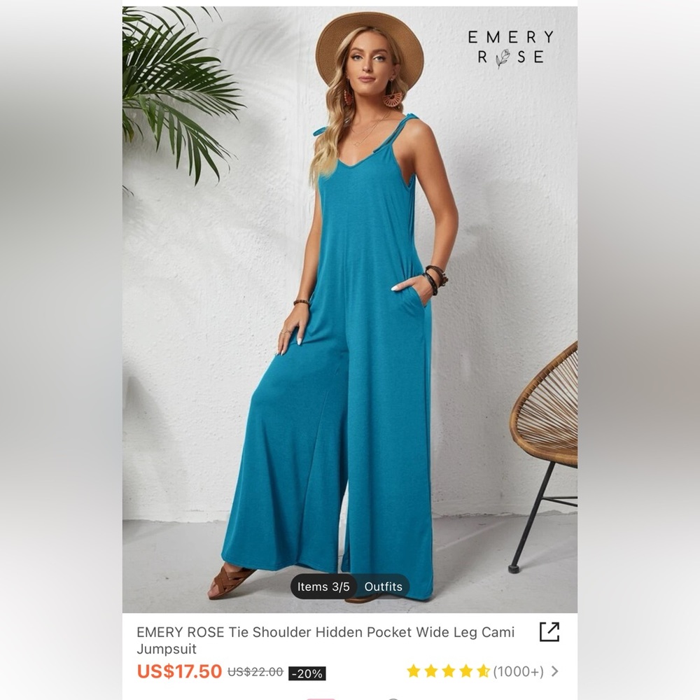 Emery Rose Tie Shoulder Jumpsuit